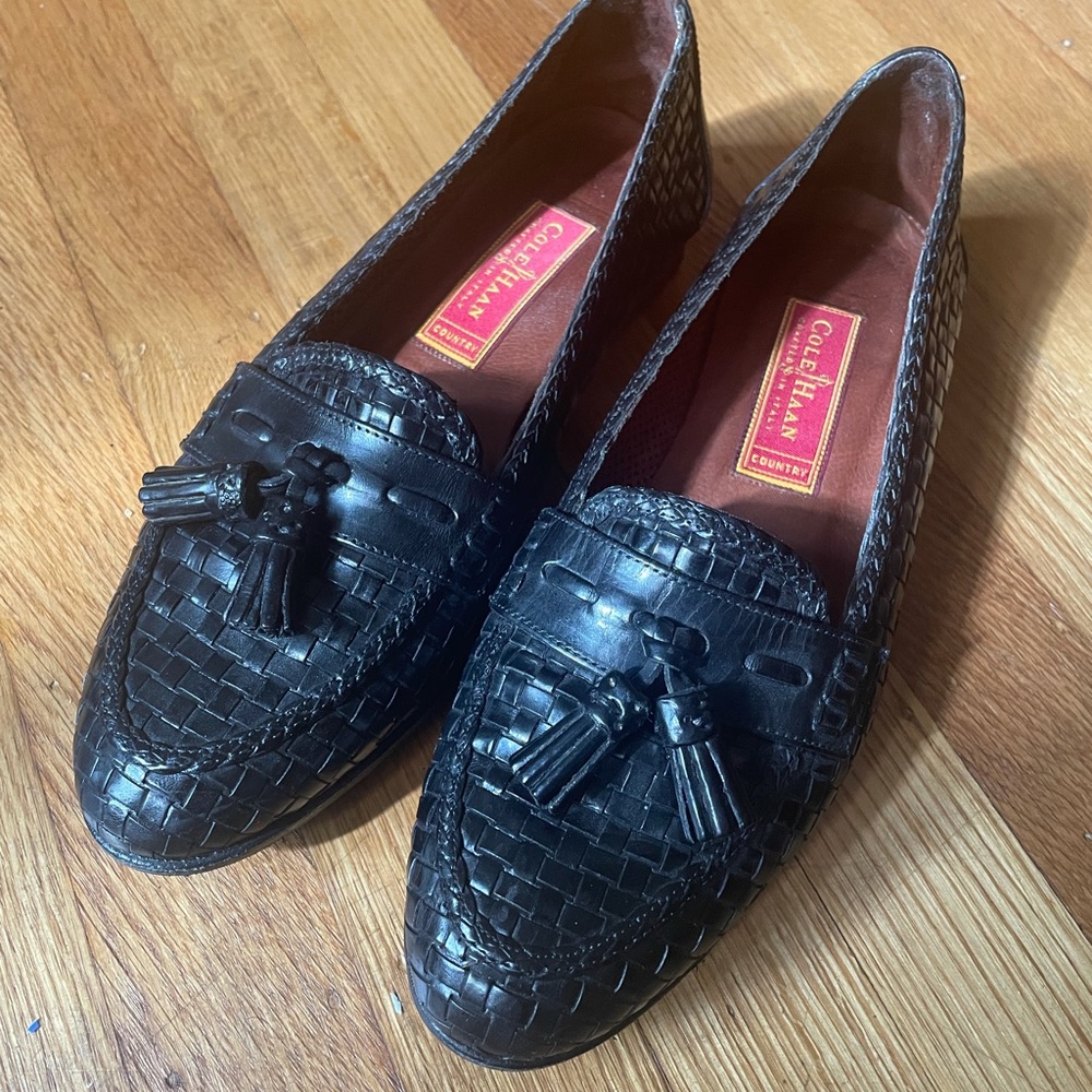 Cole Haan vintage black woven leather loafers